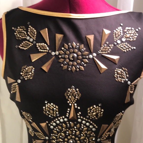 Va Va Voom 💋Black & Gold Studded Bodycon Dress, Super Sexy! - Picture 2 of 5